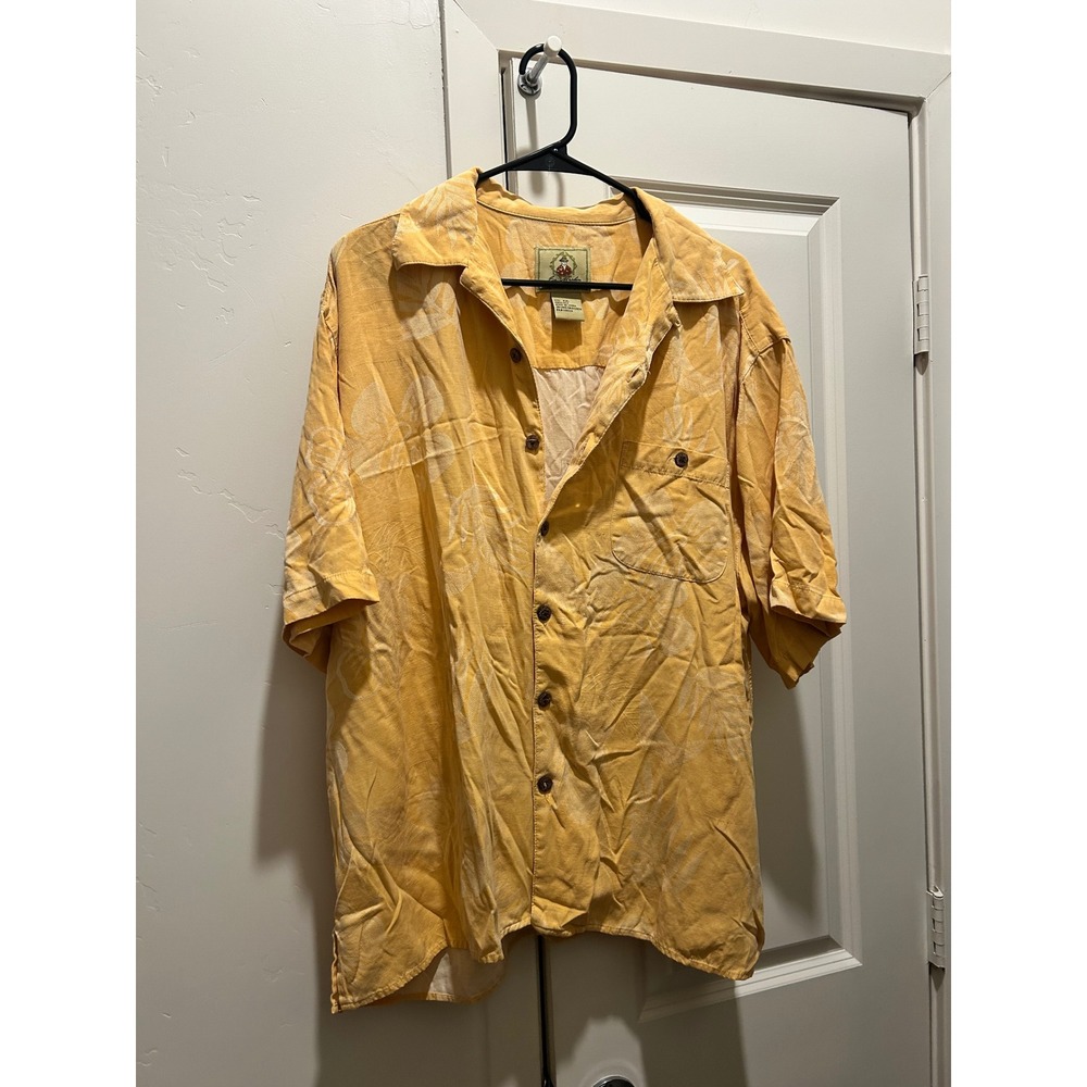 Joe marlin Silk Button Down Shirt XXL Yellow Floral Hawaiian Resort